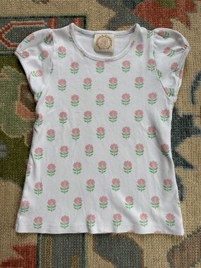 Girls White Floral Tee with Pink Flowers